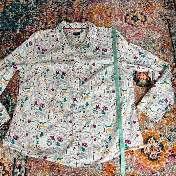 NYC DOODLE COTTON BUTTON FRONT SHIRT Talbots Plus Size XL Petite - Picture 16 of 16